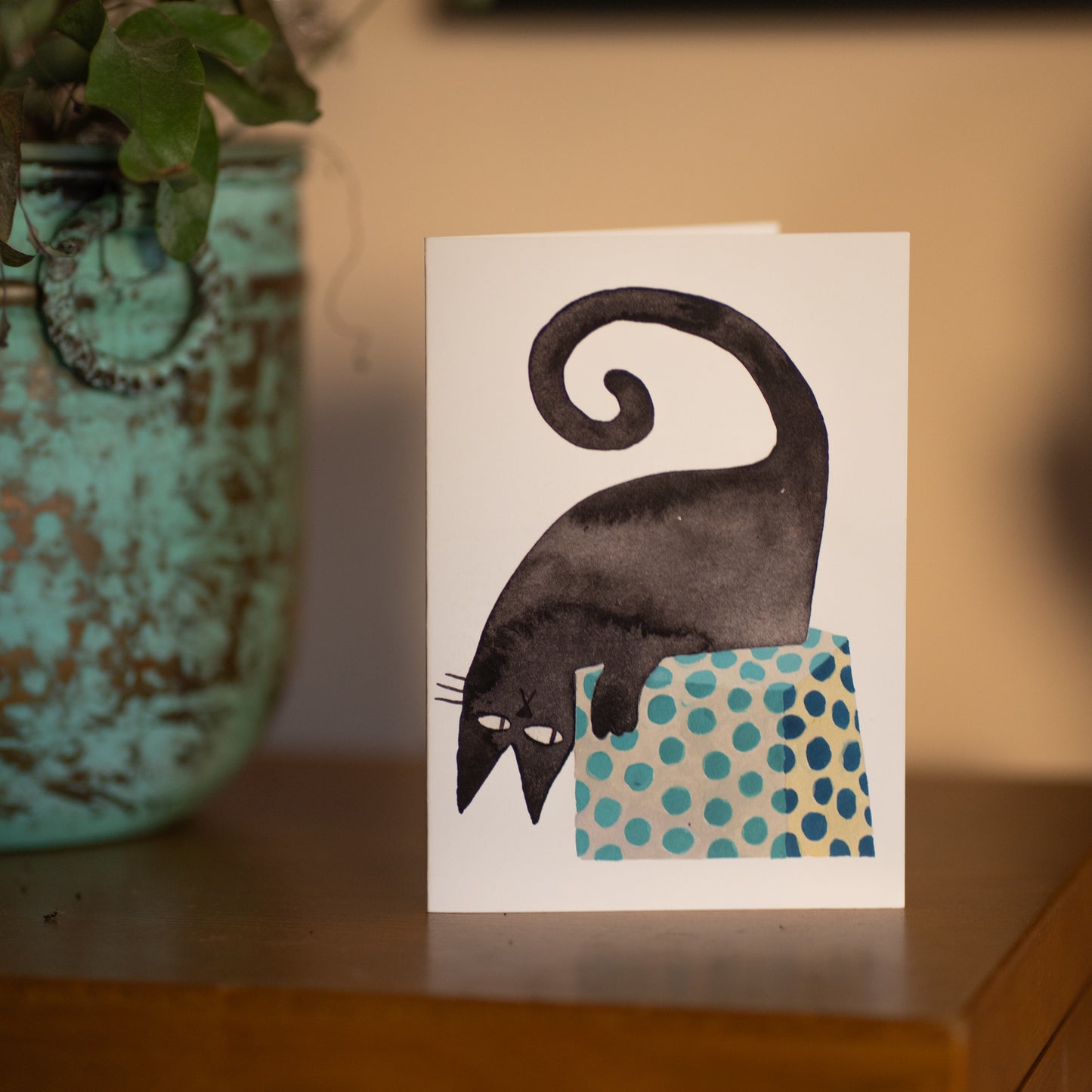 Greetings Card - Green Box Cat